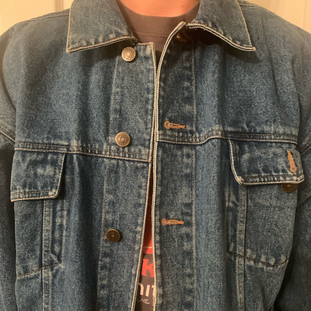 Vintage Eddie Bauer Denim Jean Jacket Barn Coat Blue Trucker Mens Extra Large XL